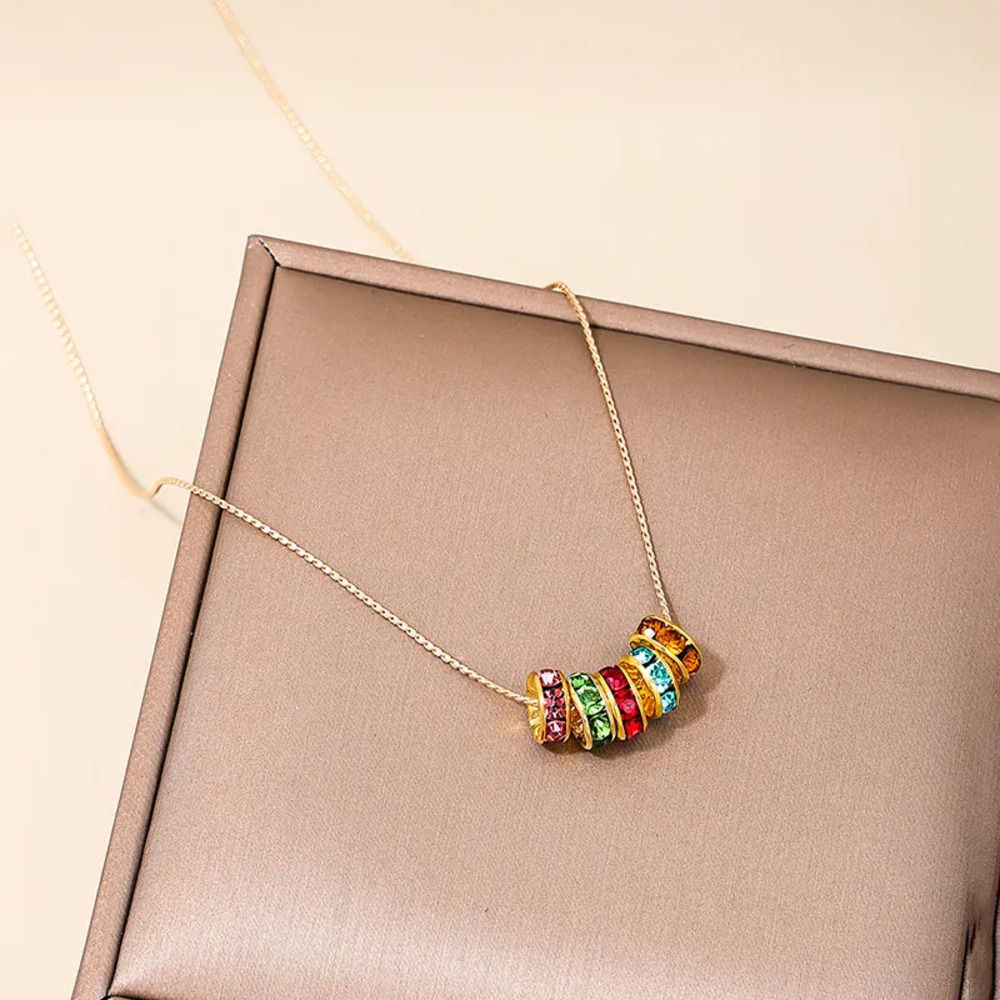 Necklace with Dainty Multi color Rhinestone Rings